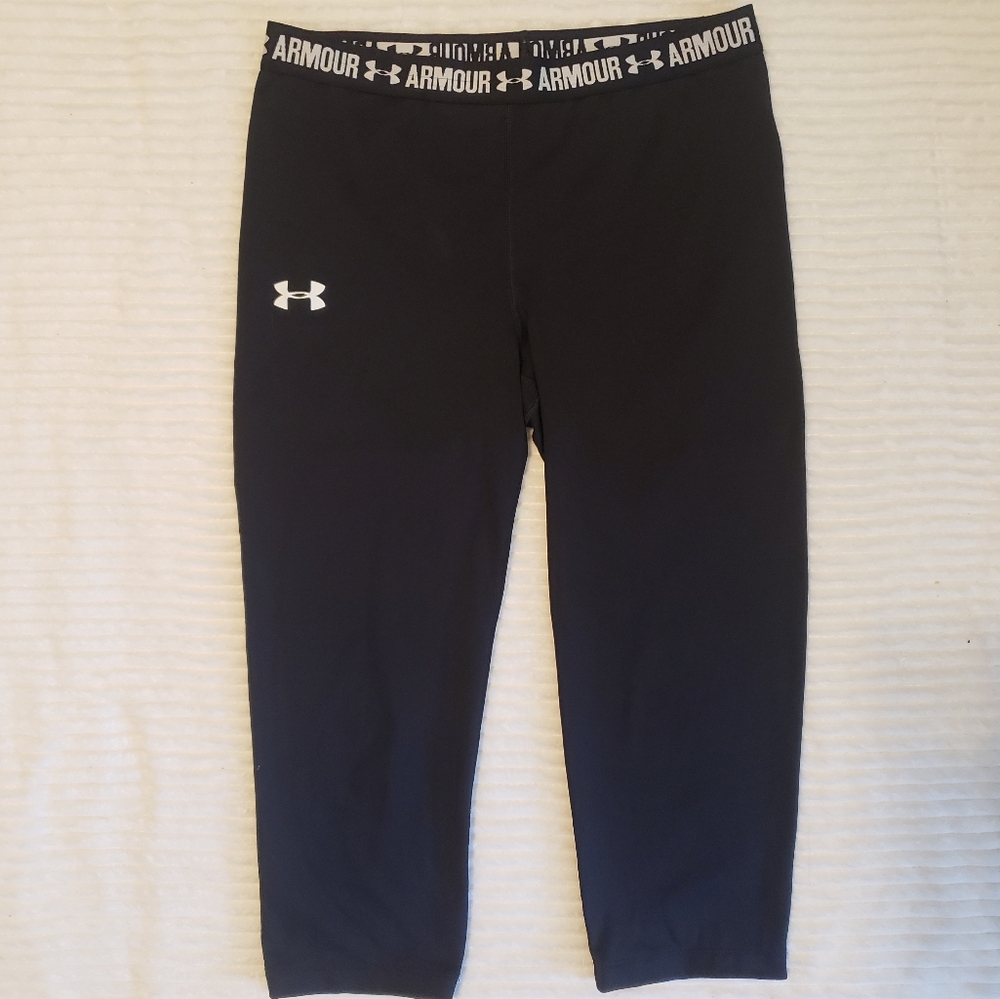 Under Armour Kids Black w White Accents Compression Leggings Pants L